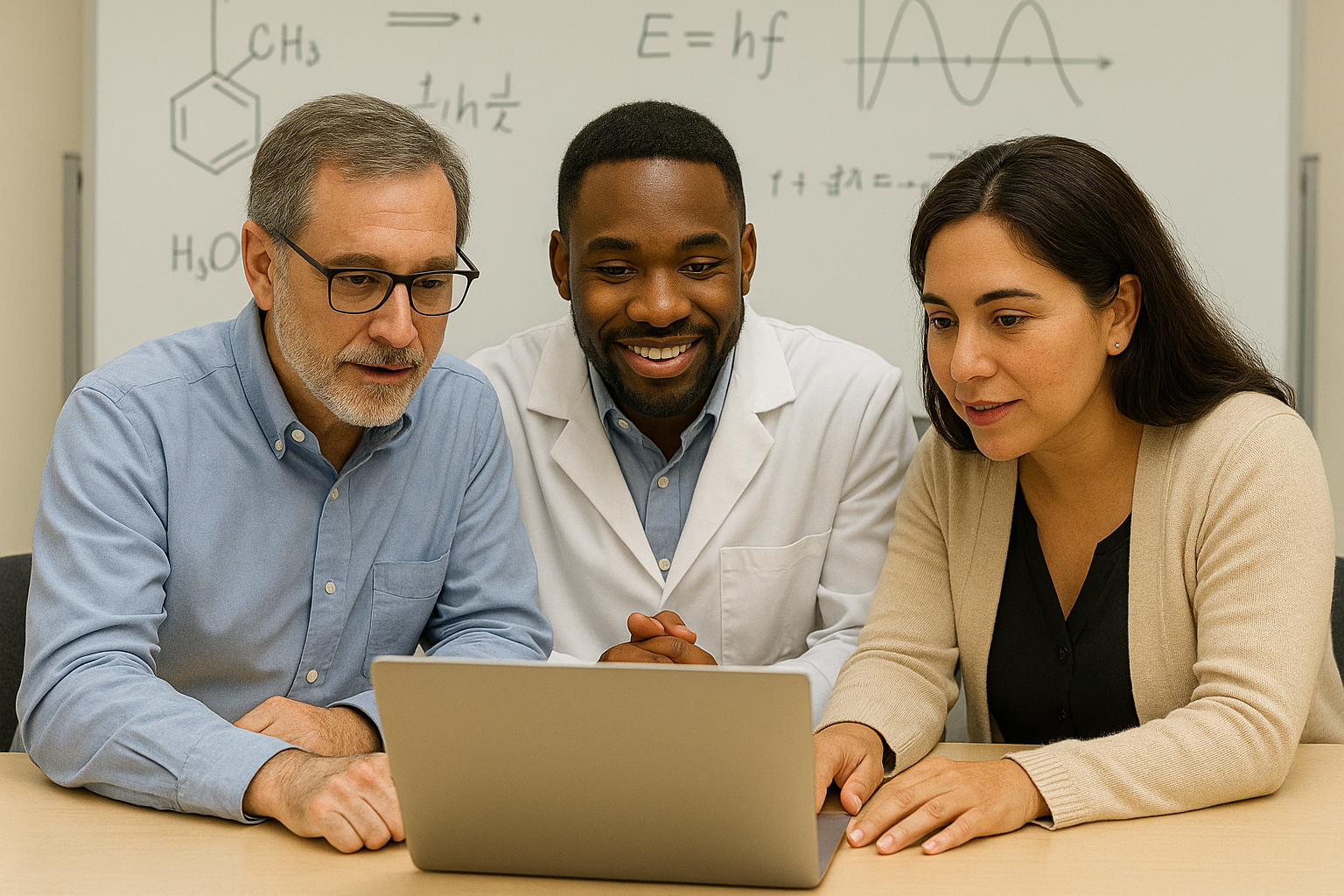 Science faculty discuss TableTop Science labs.